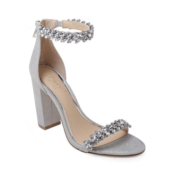 Jewel Badgley Mischka Mayra Ankle Strap Evening Shoe In Silver Sz 6 1/2 New WOT - Picture 2 of 13